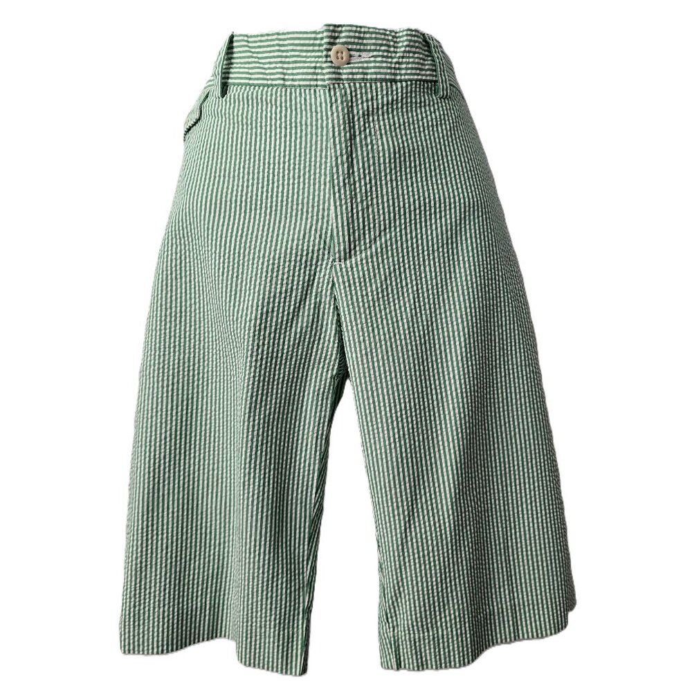 Ralph Lauren Seersucker Bermuda Shorts 10 Long POCKETS Green Stripe Golf Beach